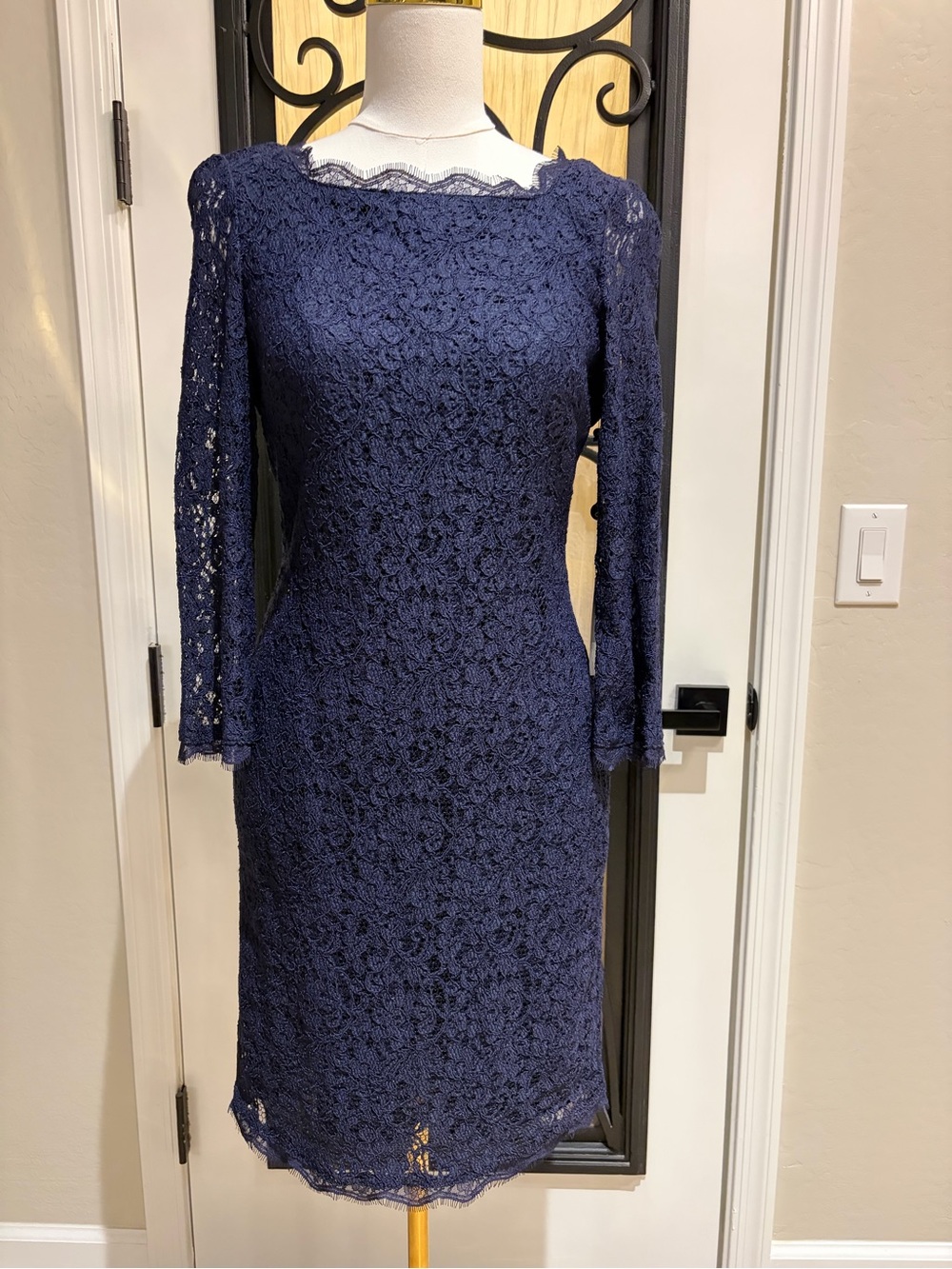 Adrianna Papell Navy Lace Midi Sheath Dress - Picture 5 of 9
